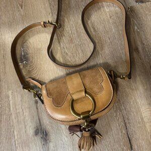 Frye Ilana mini Leather Saddle Cross Body Shoulder Bag in Tan